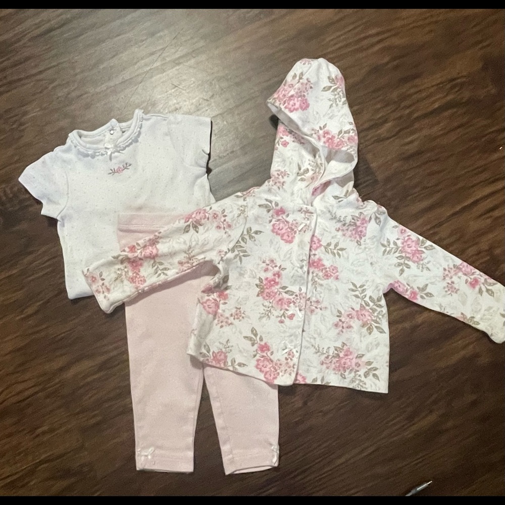Three piece pant set with hooded sweater